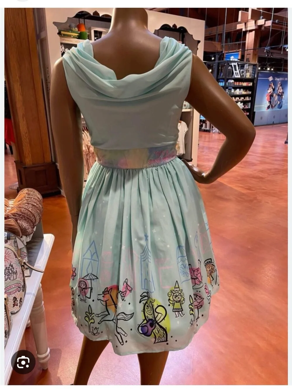Disney Mint Green Fit-and-Flare Dress with Pink Hanger Logo Detail - Picture 2 of 8